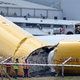 A close up of the damaged plane.